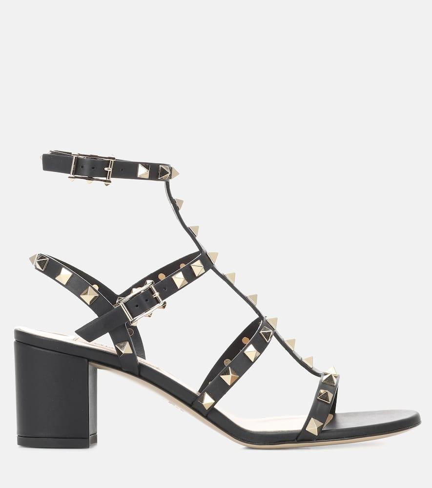 VALENTINO GARAVANI Valentino Rockstud Caged 90 Leather Ankle Strap Sandal In Black Product Image