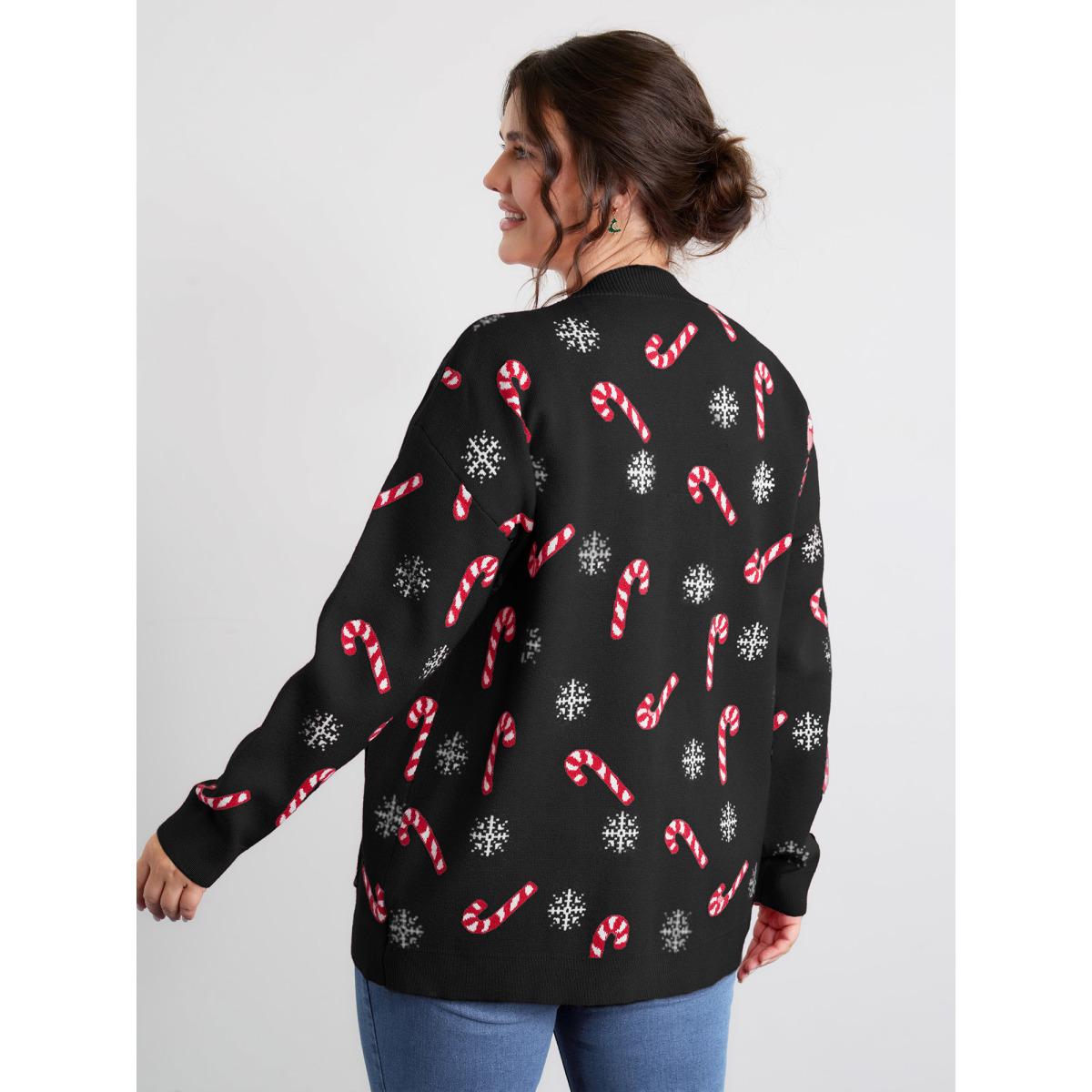 Plus Size Holiday Candy Patch Pockets Knit Cardigan Indigo Women Leisure Loose Long Sleeve Casual Cardigans BloomChic 12/L Product Image