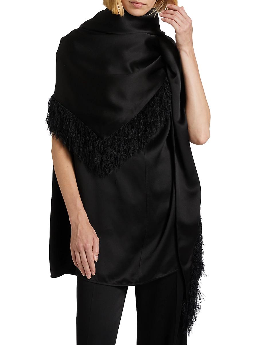 Womens Fringed Charmeuse Triangle Scarf Product Image