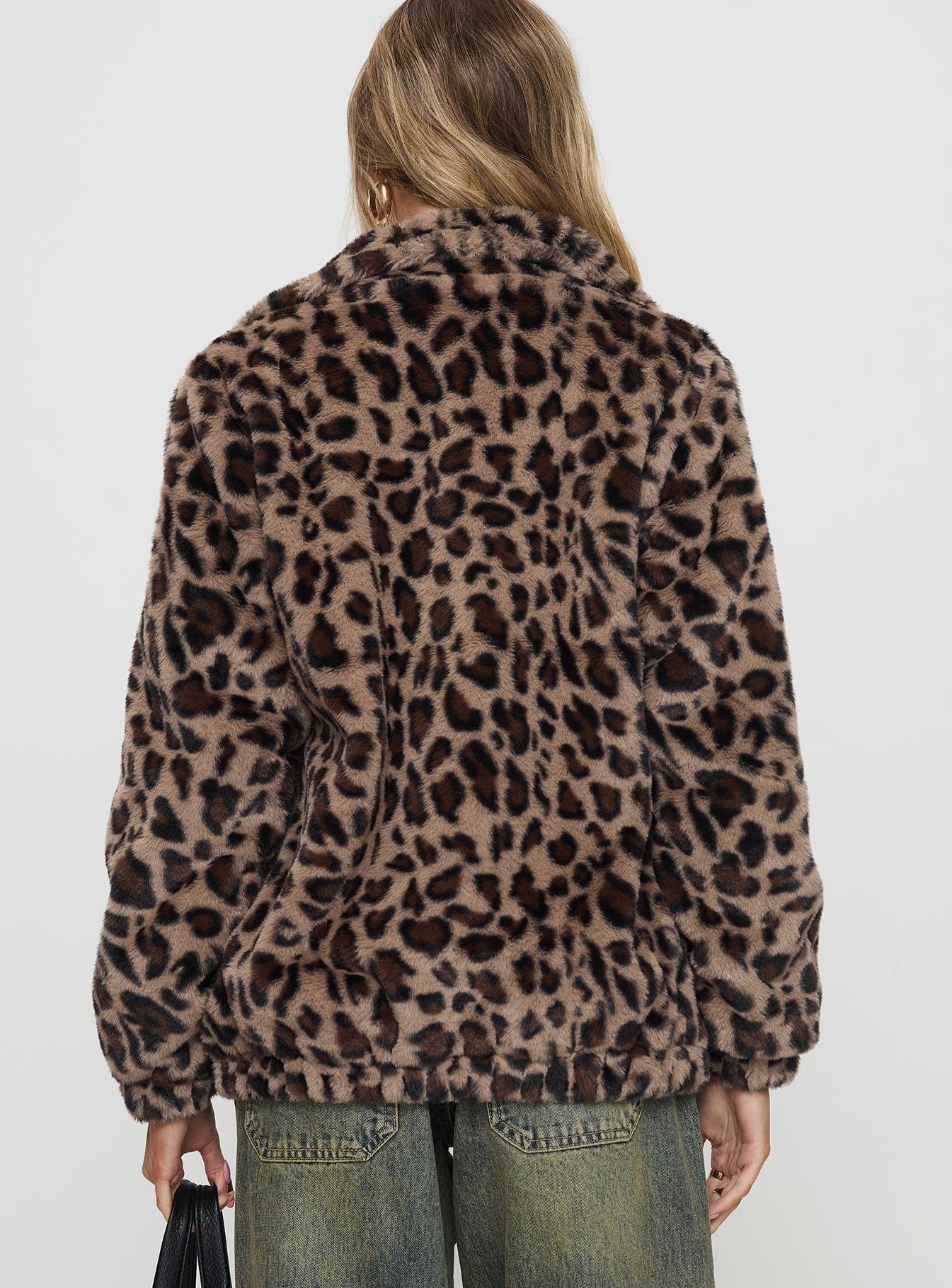 Caine Faux Fur Jacket Leopard Product Image