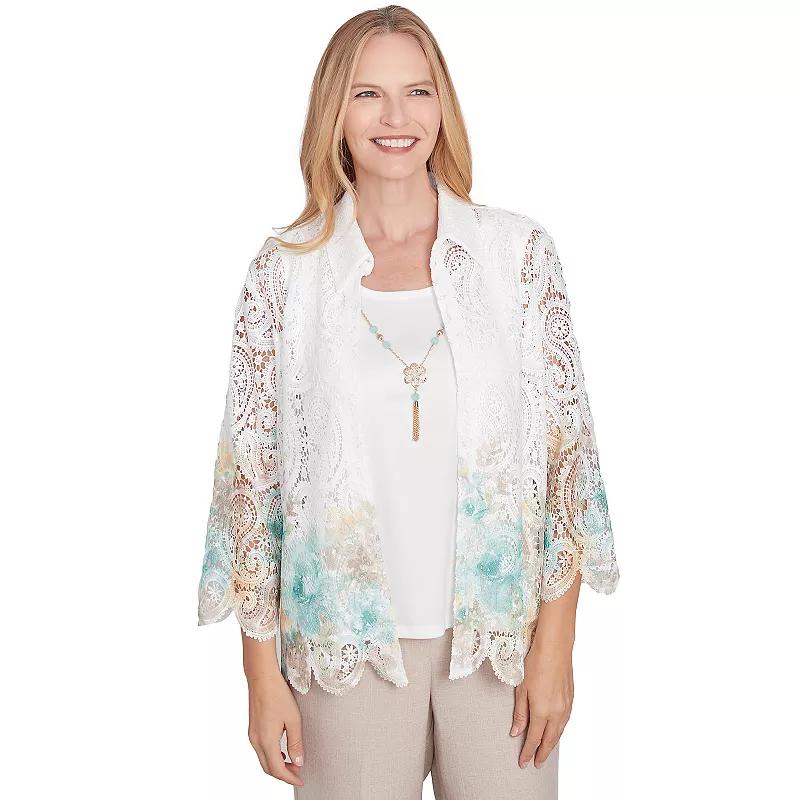 Women's Alfred Dunner Two-in-One Lace Floral Top with Necklace,  Product Image