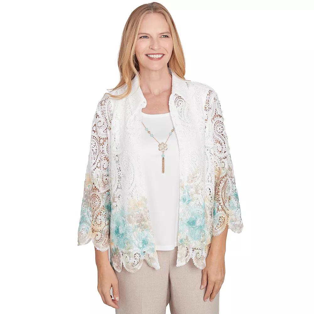 Women's Alfred Dunner Two-in-One Lace Floral Top with Necklace,  Product Image