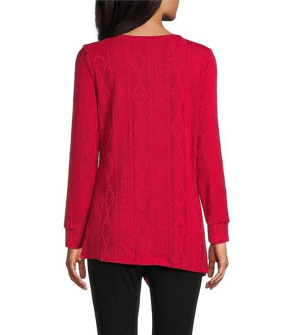 Slim Factor by Investments Riley Long Sleeve Asymmetrical Hemline Crew Neckline Knit Top Product Image