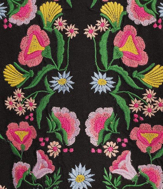 Reba Knit Jersey Floral Embroidered V-Neck Long Sleeve T-Shirt Product Image