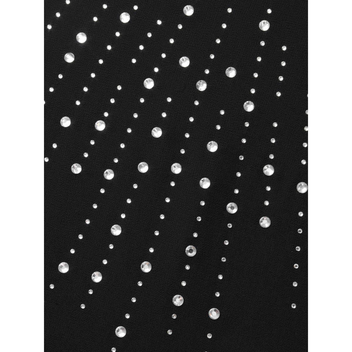 Plus Size Black Rhinestone Cut Out Lantern Sleeve Blouse Women Cocktail Long Sleeve Round Neck Party Blouses BloomChic 12/L Product Image