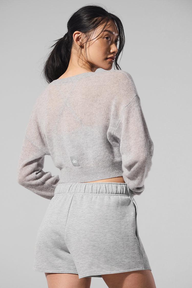 Sheer Cashmere Cropped Cardigan - Athletic Heather Grey Female Product Image