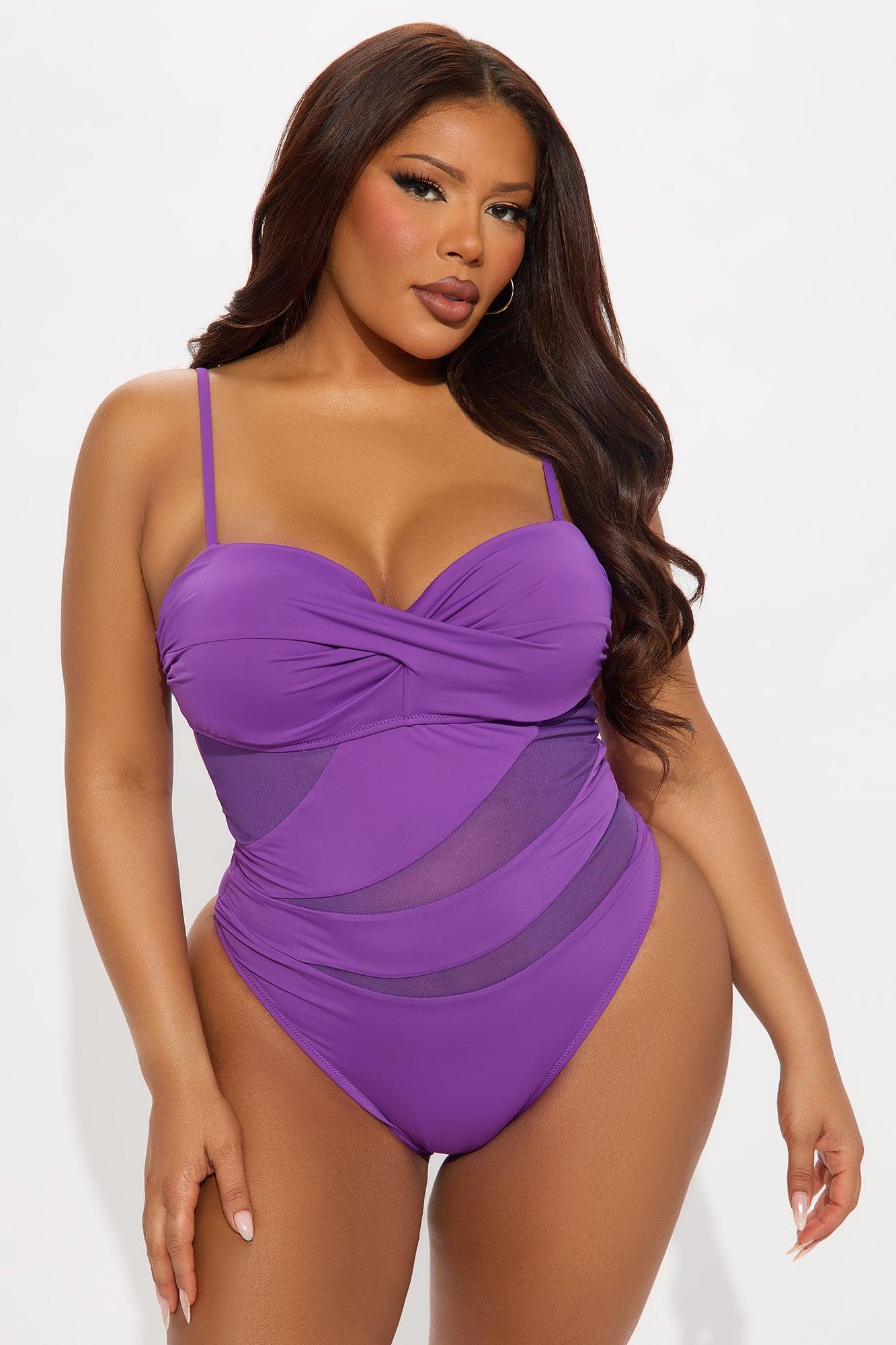 Poolside Vacation Mesh Cutout 1 Piece Swimsuit - Purple Product Image