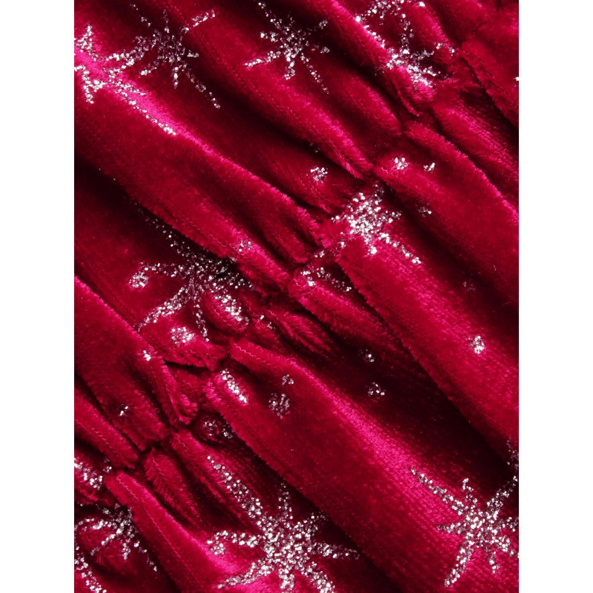 Plus Size Embossed Velvet Sweetheart Neckline Midi Dress Burgundy Women Cocktail Texture Heart neckline Elbow-length sleeve Curvy BloomChic 12/L Product Image