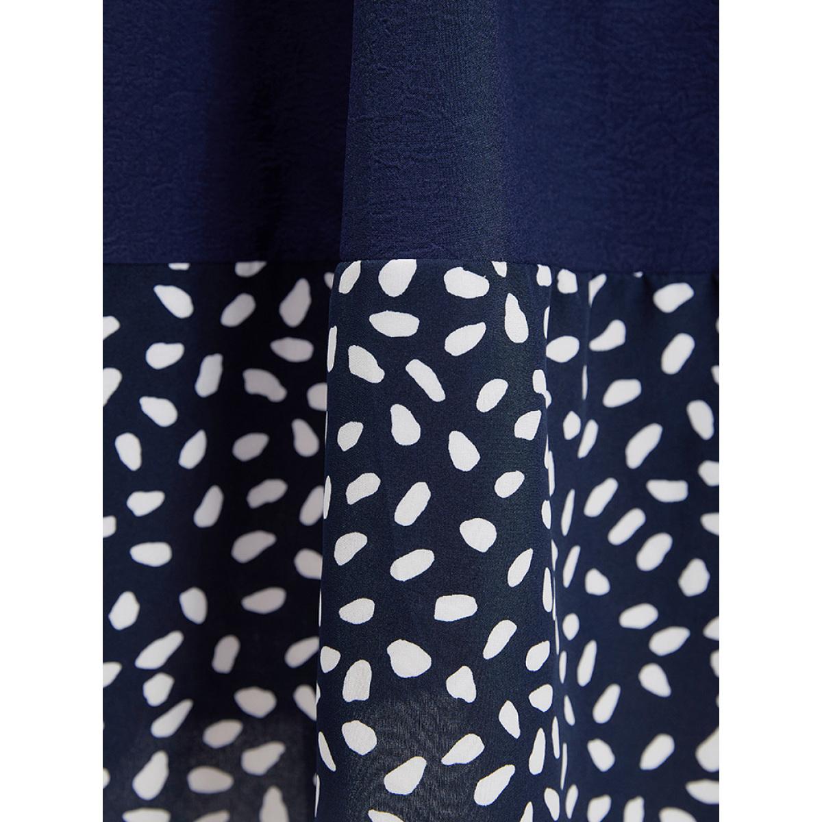 Plus Size Water Drop Print Patchwork Ruffle Cap Sleeve Pocket Dress DarkBlue Women Elegant Contrast V-neck Cap Sleeve Curvy Knee Dress BloomChic 14-16/1X Product Image