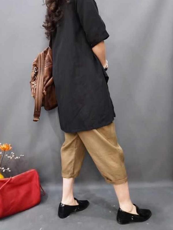 Half Sleeves Loose Solid Color Round-Neck T-Shirts Tops Product Image