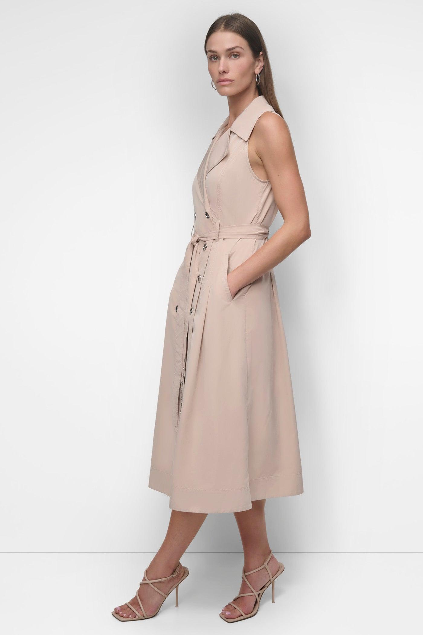 SLEEVELESS TECH COTTON BELTED MIDI DRESS Product Image