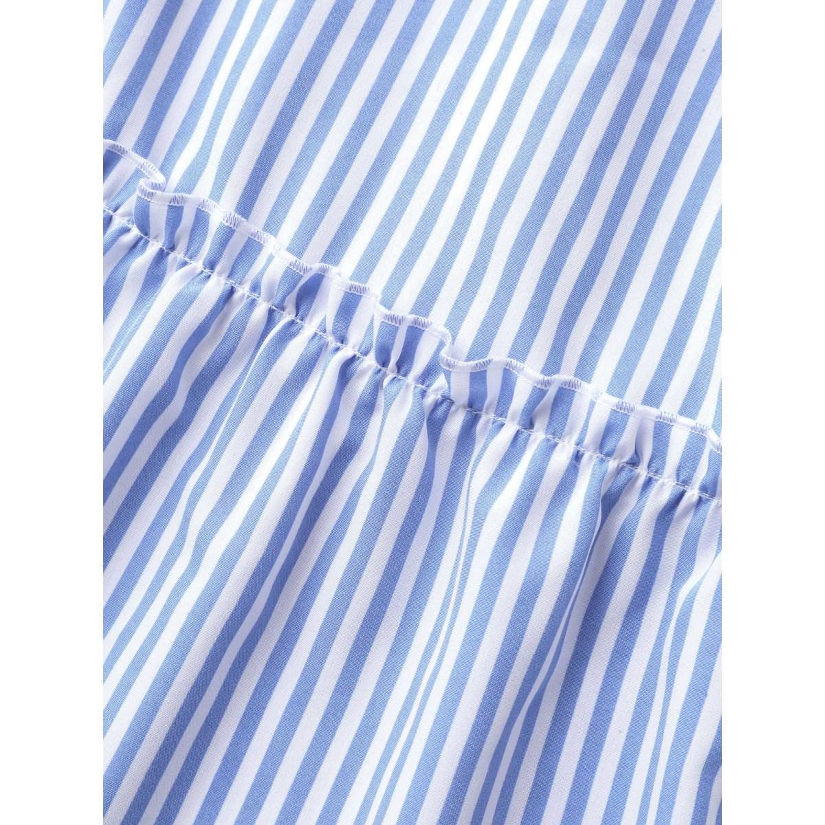 Plus Size Floral Embroidery Stripes Flutter Midi Dress LightBlue Women Boho Round Neck Cap Sleeve Curvy BloomChic 22-24/3X Product Image