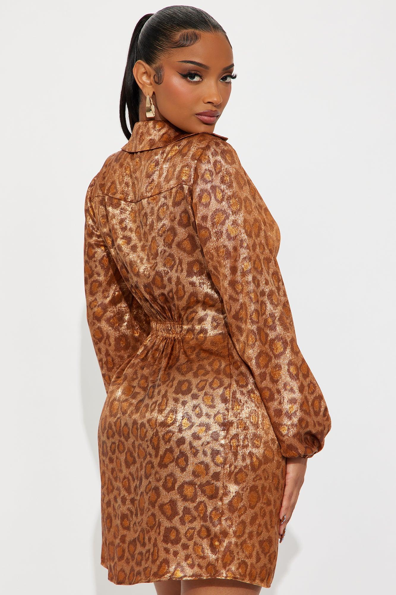 Kayden Metallic Mini Shirt Dress - Copper Female Product Image