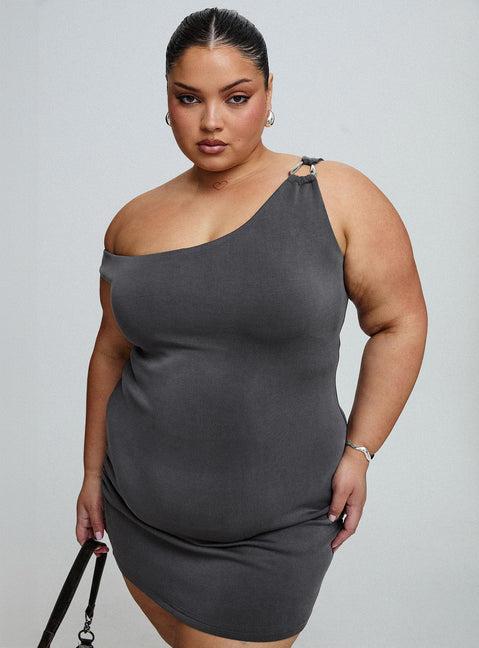 True Desires One Shoulder Mini Dress Grey Product Image