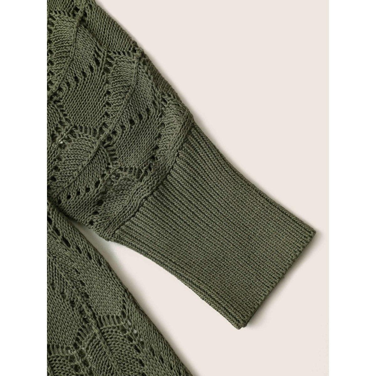 Plus Size Solid Geometric Hollow Out Batwing Sleeve Cardigan ArmyGreen Women Everyday Casual Cover Ups Bloomchic 14-16/1X Product Image