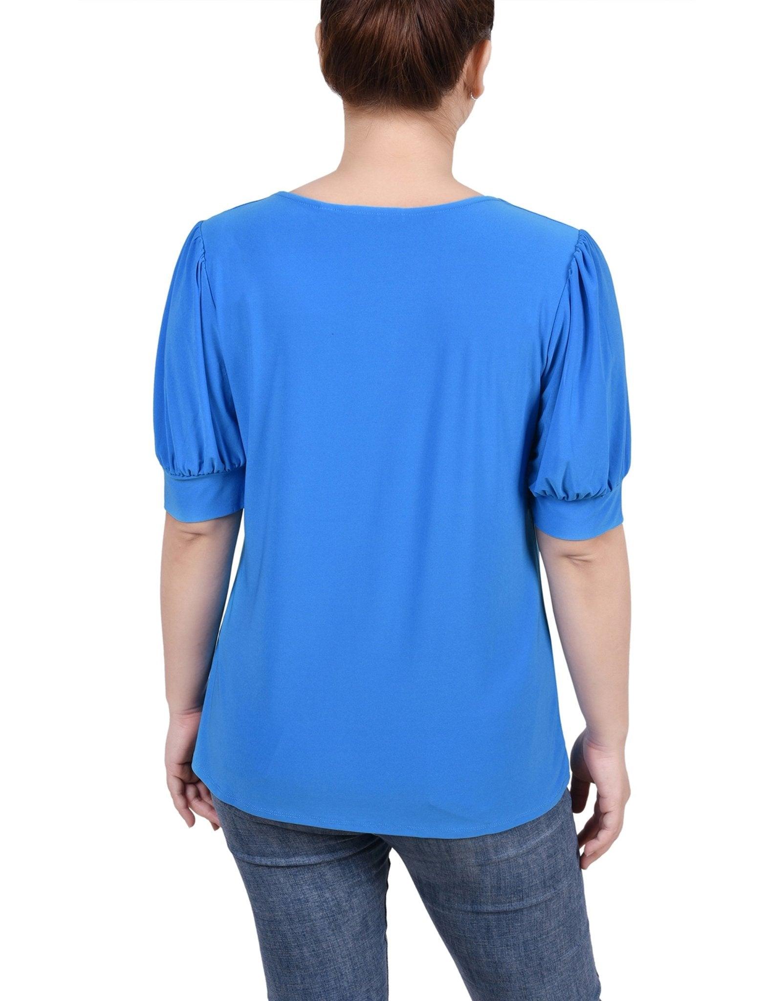 Electric Blue Short Sleeve Balloon Sleeve Top With Hardware Product Image