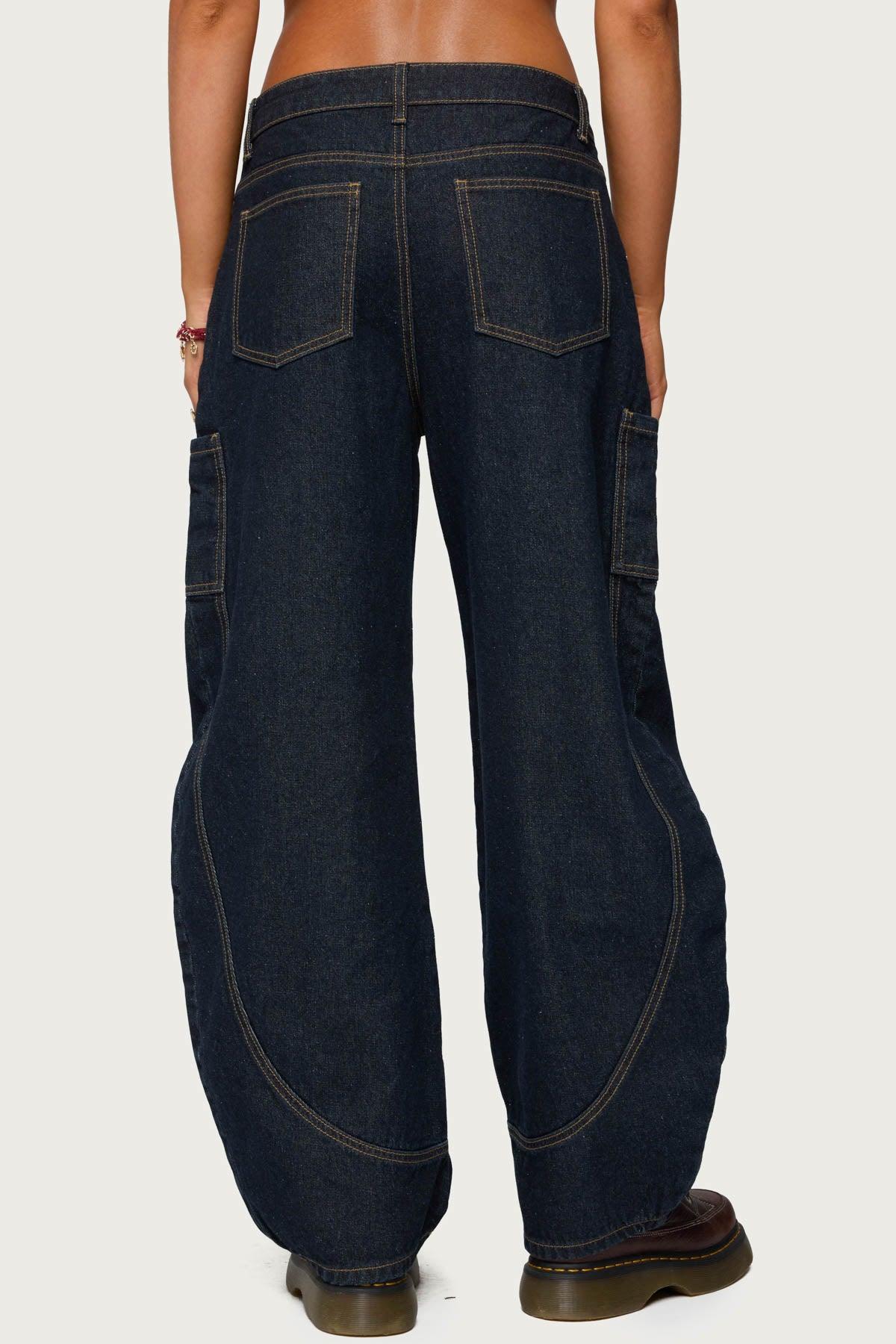 Aden Contrast Stitch Low Rise Barrel Jeans Product Image