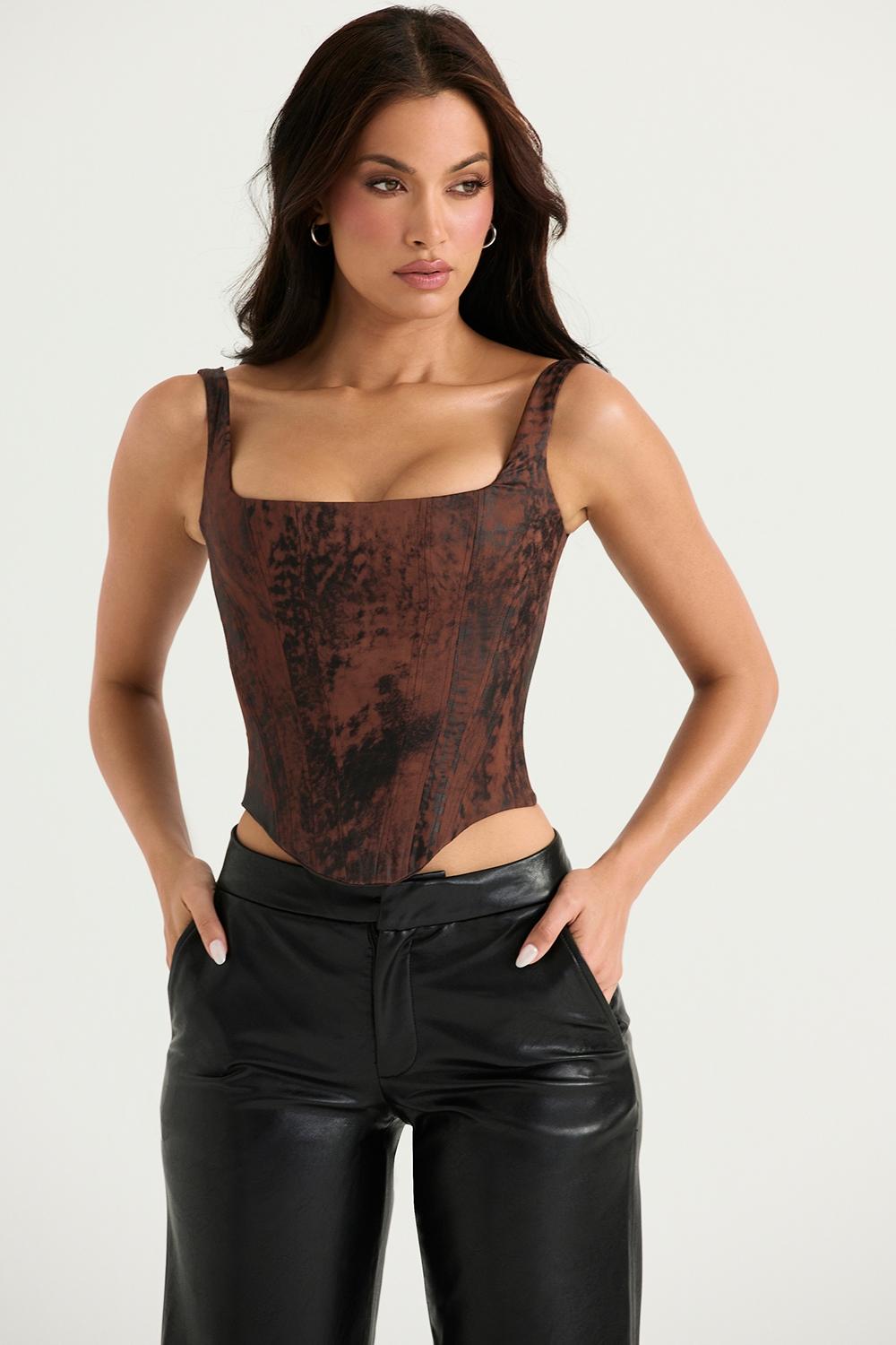 Rafa  antique copper satin longline corset Product Image