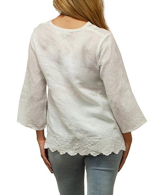 Karyn Seo Billie Linen Tonal Embroidered 3/4 Sleeve Blouse Product Image