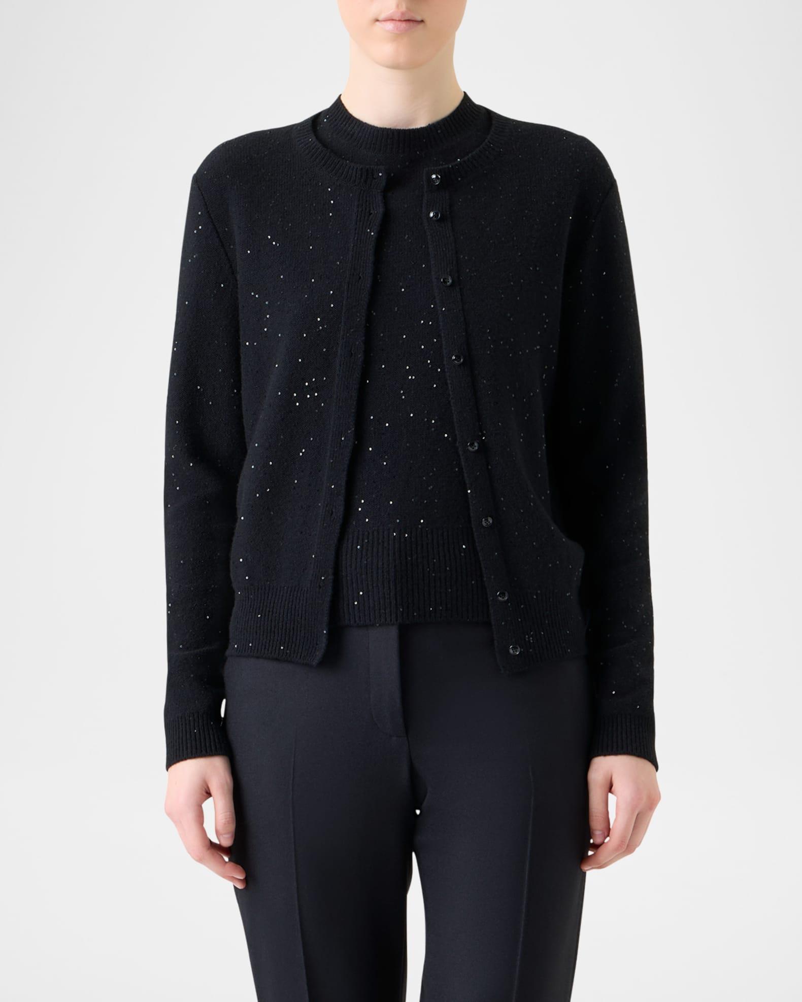 Paillette Wool-Cashmere Knit Crewneck Cardigan Product Image