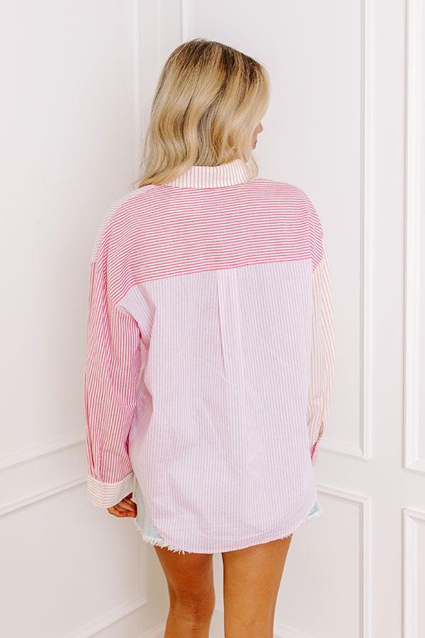 Pure Peace Stripe Button Up In Pink Product Image