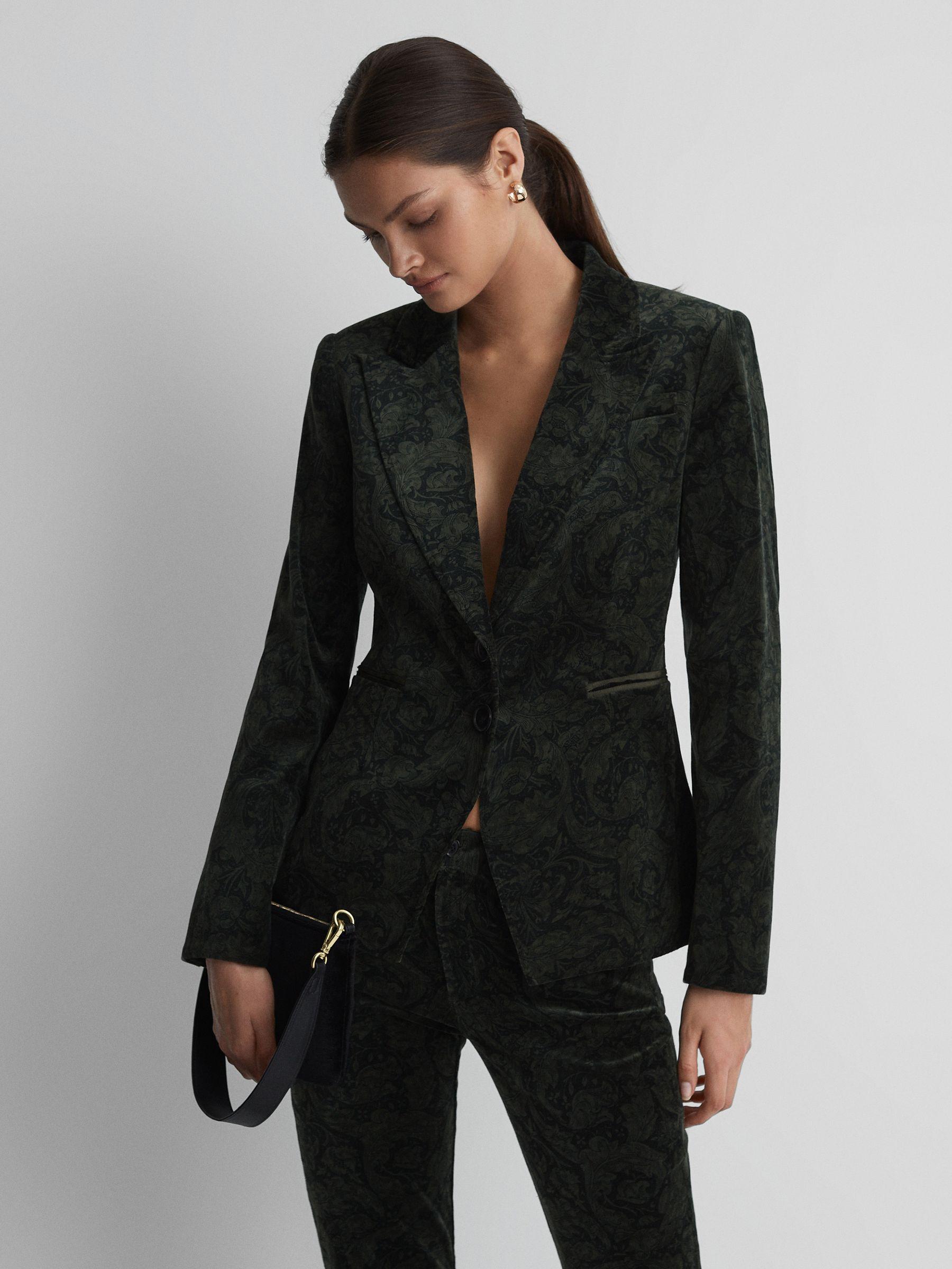 Paige Velvet Single Breasted Blazer in Dark Forest Product Image