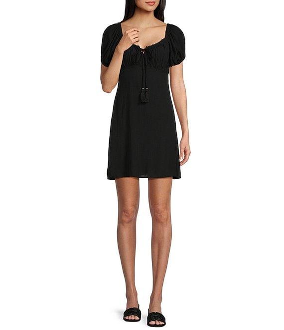 Angie Scoop Neck Short Sleeve Tie Front Empire Waist Dress Product Image