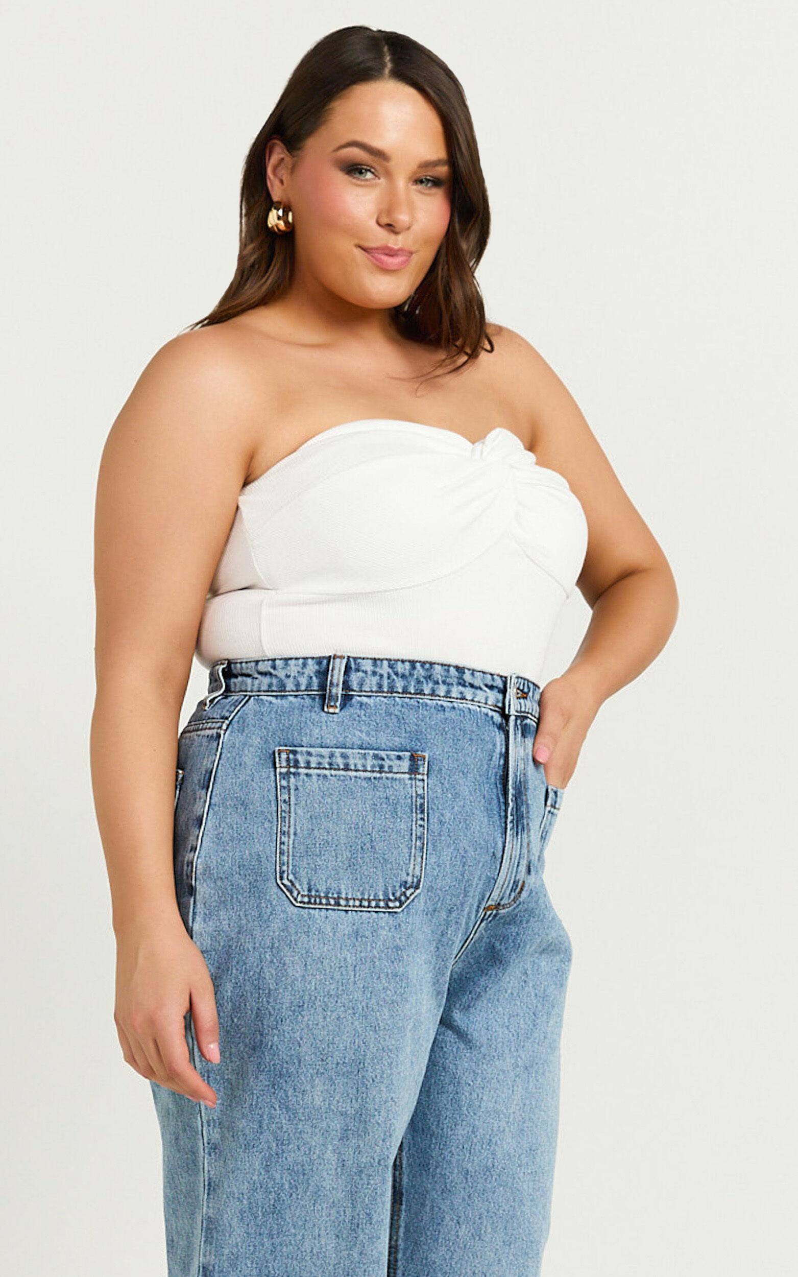 Jelena Top - Jersey Strapless Twist Front Top in White Product Image