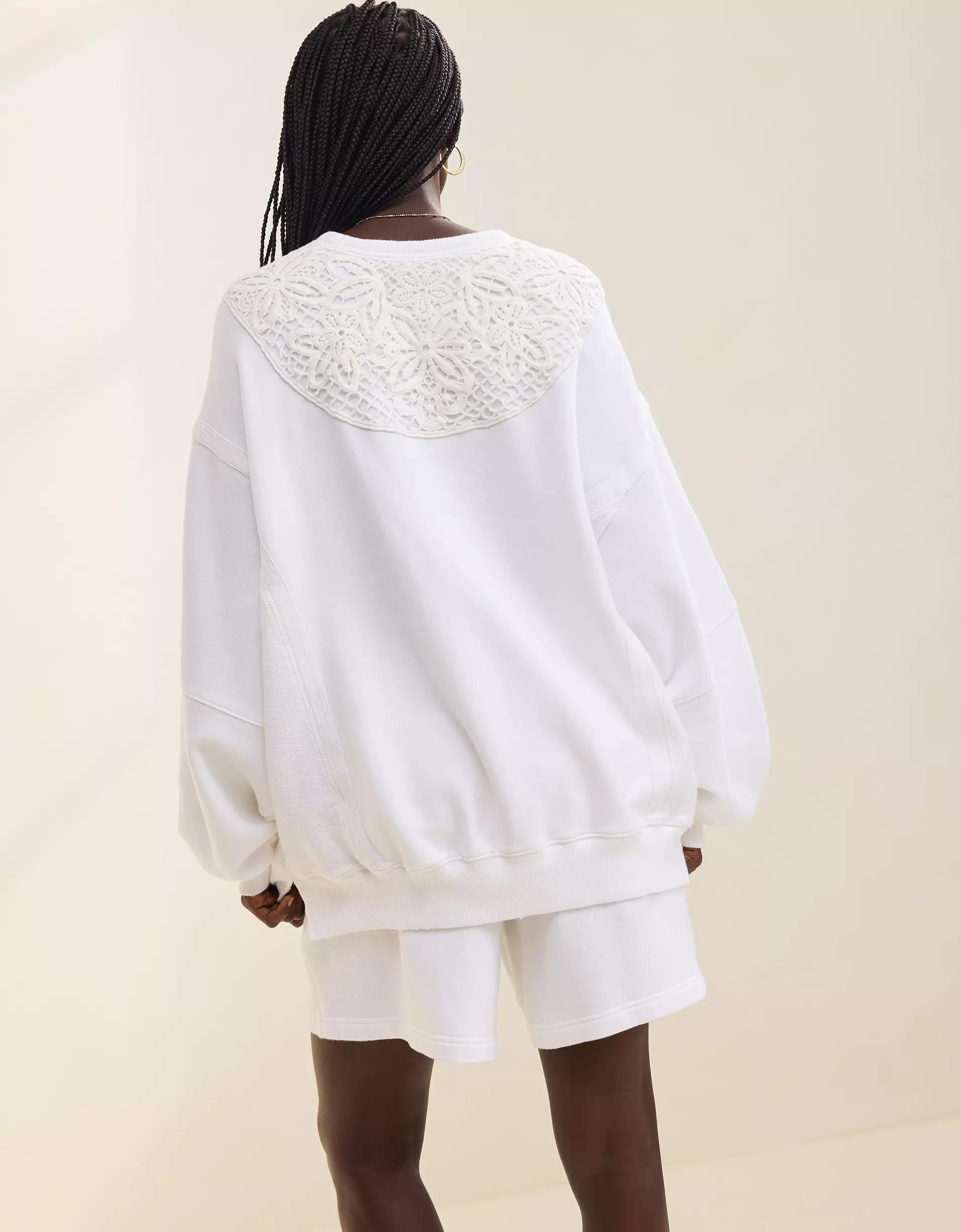 Aerie Keep It Light Crochet Crew Sweatshirt Product Image