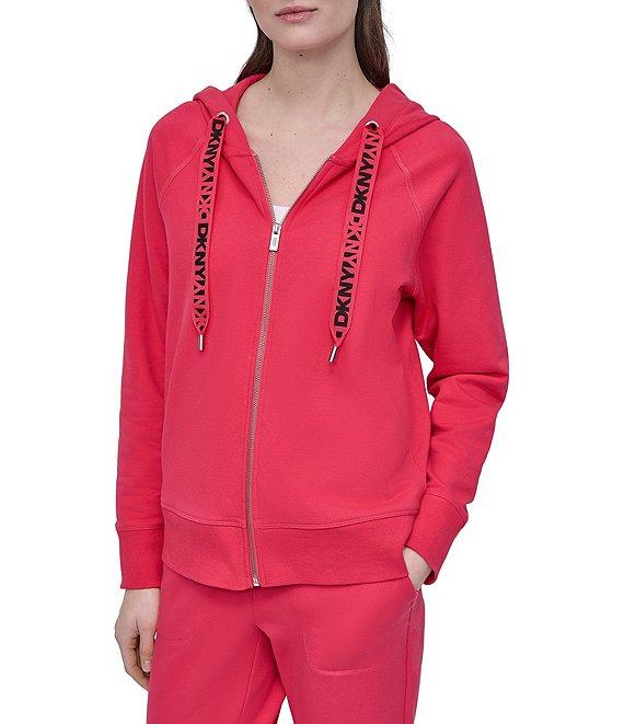 DKNY Sport by Donna Karan Coordinating Two Tone Logo Drawcord Zip Fleece Hoodie Product Image