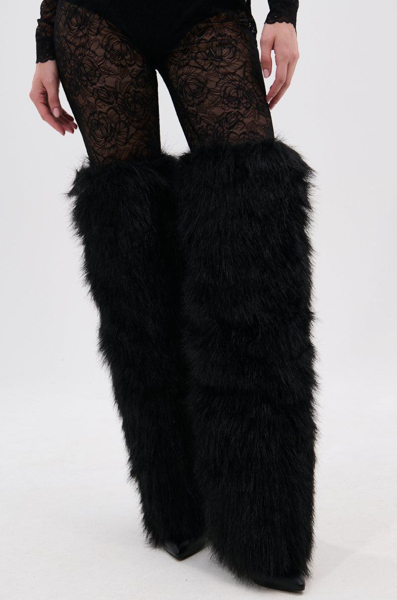 AZALEA WANG LANGLEYE BLACK THIGH HIGH FUR LUXE BOOT Product Image