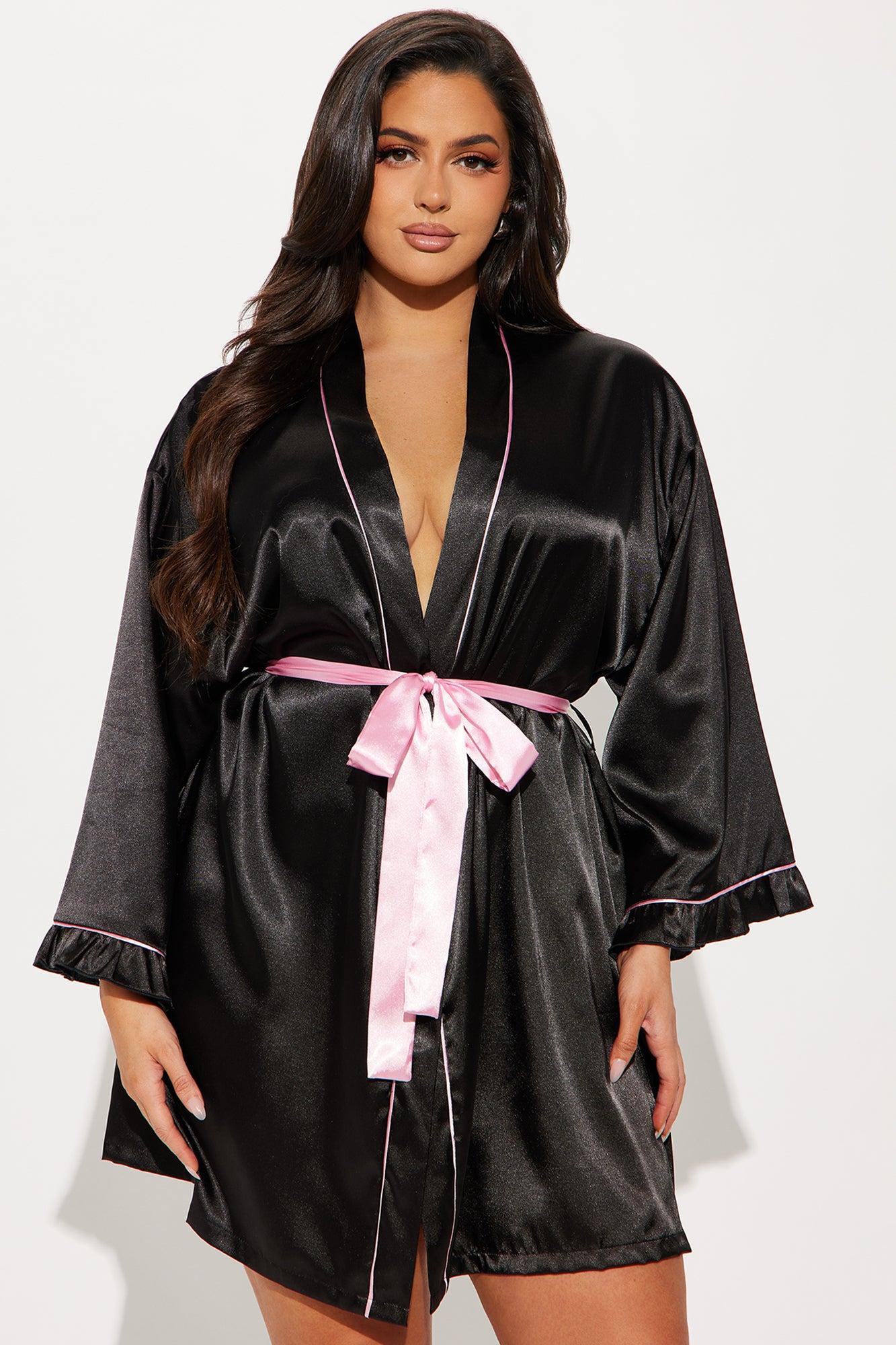 Romantic Era Satin PJ Robe - Black/Pink Product Image