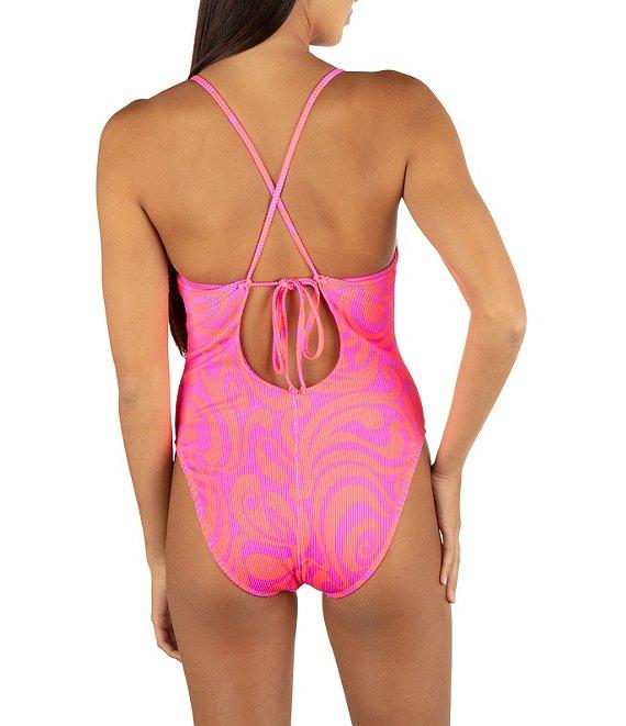 Hurley Trip Hop Rib Swirl Graphic Crossback Moderate One Piece Swimsuit Product Image