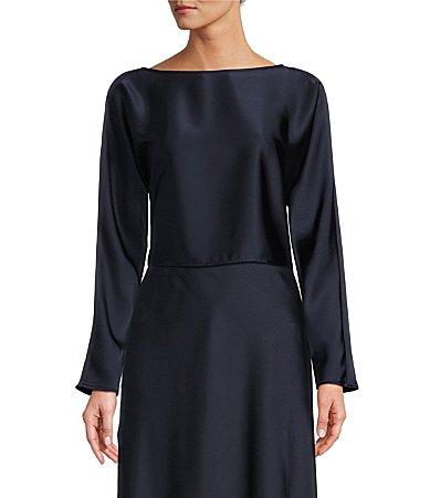 Antonio Melani Blyss Boat Neck Long Sleeve Coordinating Satin Blouse Product Image