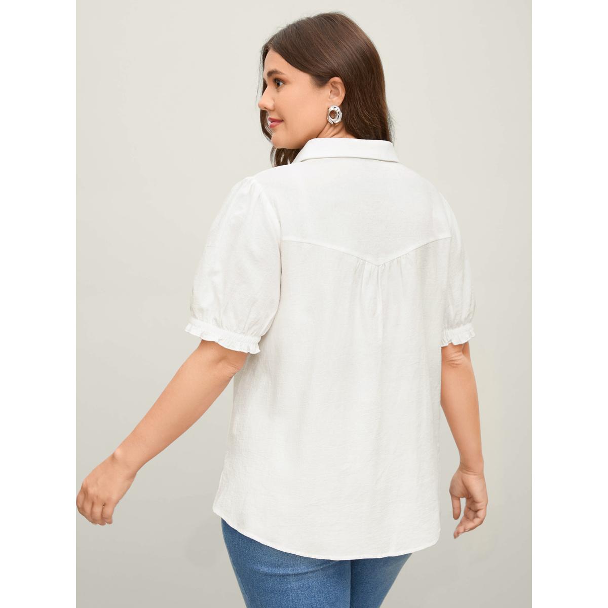 Plus Size Originalwhite Pure Cotton Ruffled Puffy Sleeve Blouse Women Office Short sleeve Shirt collar Office Blouses BloomChic 26/4X Product Image