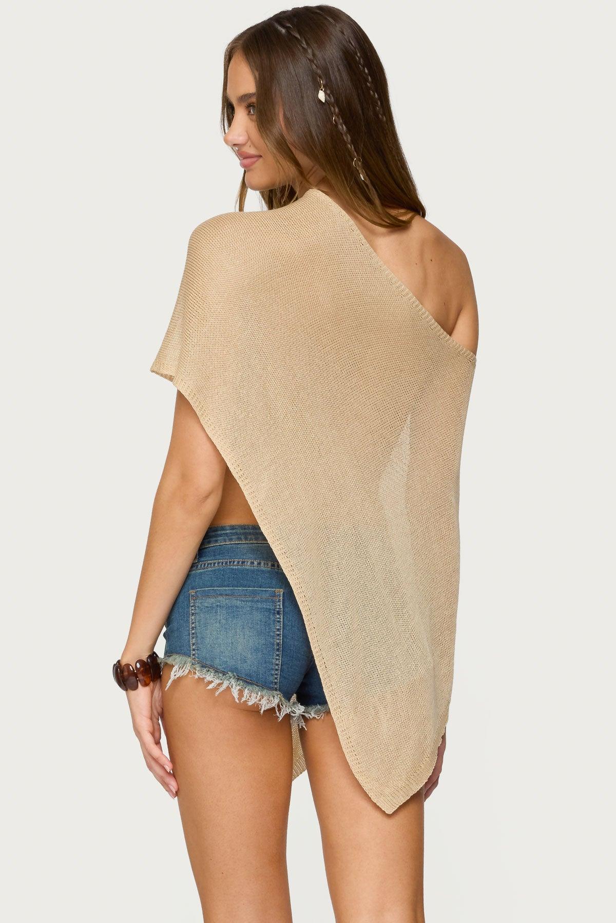 Azalia Asymmetric Knit Poncho Product Image