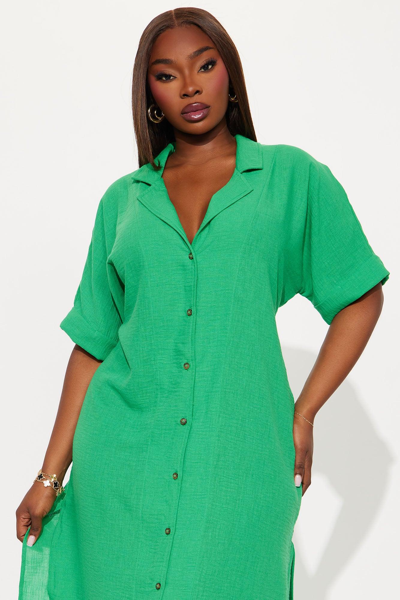 Casual Stroll Gauze Shirt Midi Dress - Kelly Green Product Image