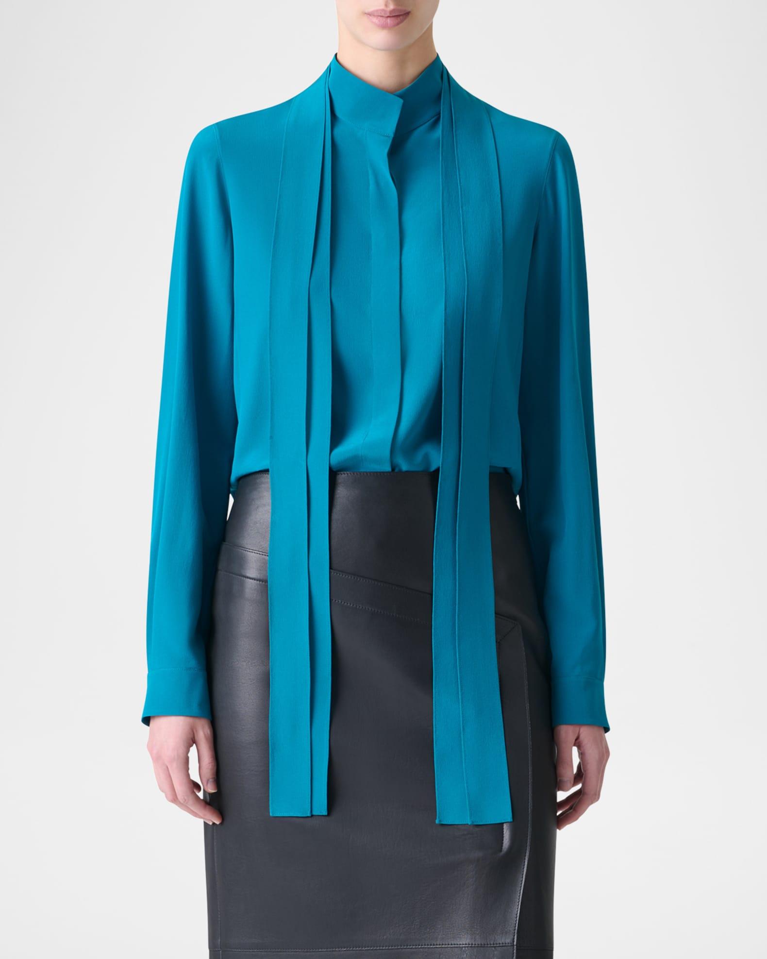Long-Sleeve Crepe Blouse with Detachable Scarf Product Image