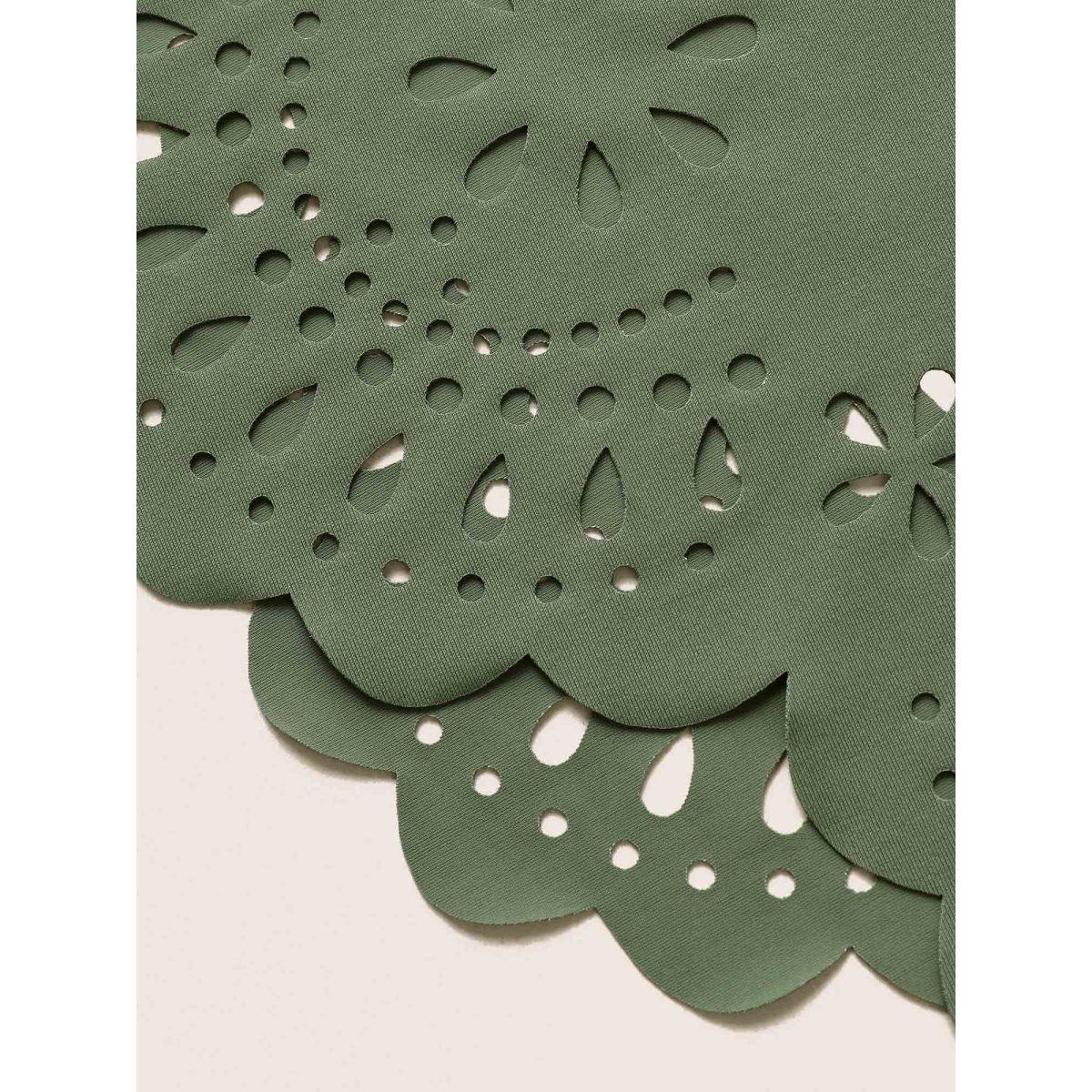 Plus Size Laser Cut Overlap Collar Bodycon Swim Dress Women's Swimwear ArmyGreen Beach Bodycon V-neck High stretch Curve Swim Dresses BloomChic 22-24/3X Product Image