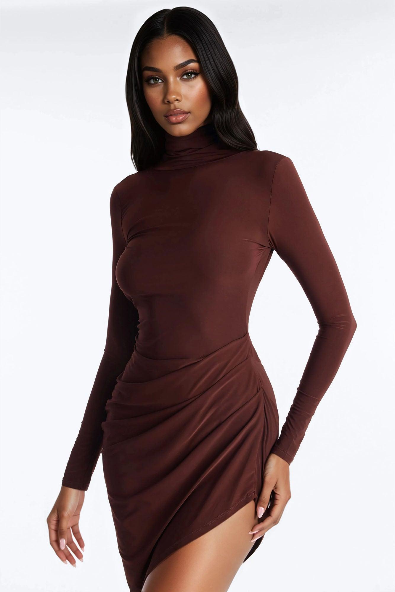 Amara Asymmetrical Midi Dress - Chocolate Female Product Image