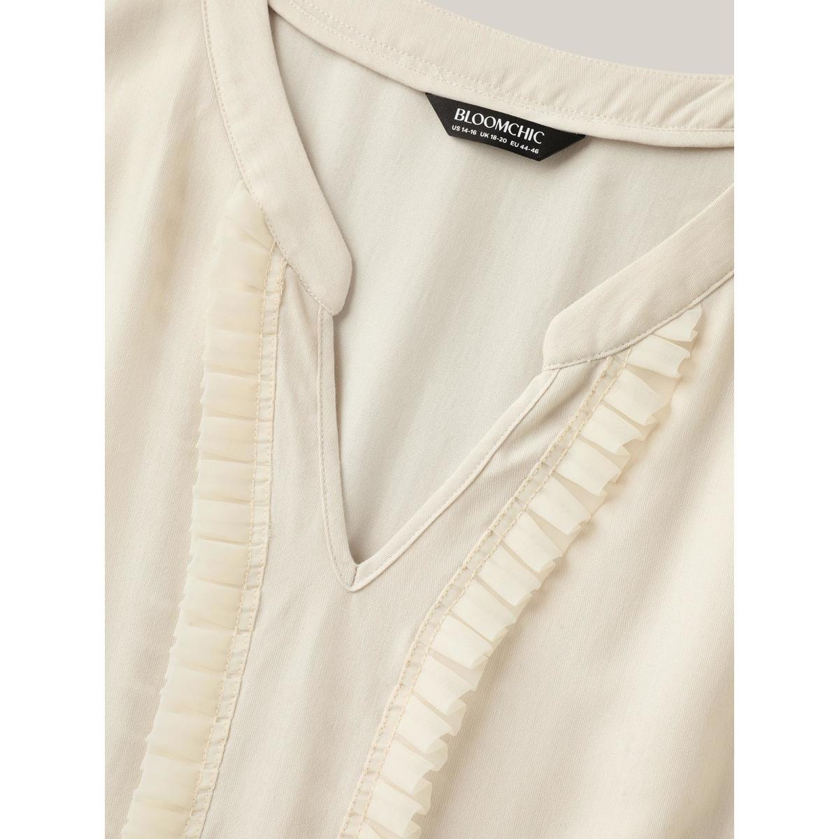 Plus Size Lace Trim Solid Pockets Midi Dress Beige Women Flat collar Short sleeve Curvy BloomChic 14-16/1X Product Image