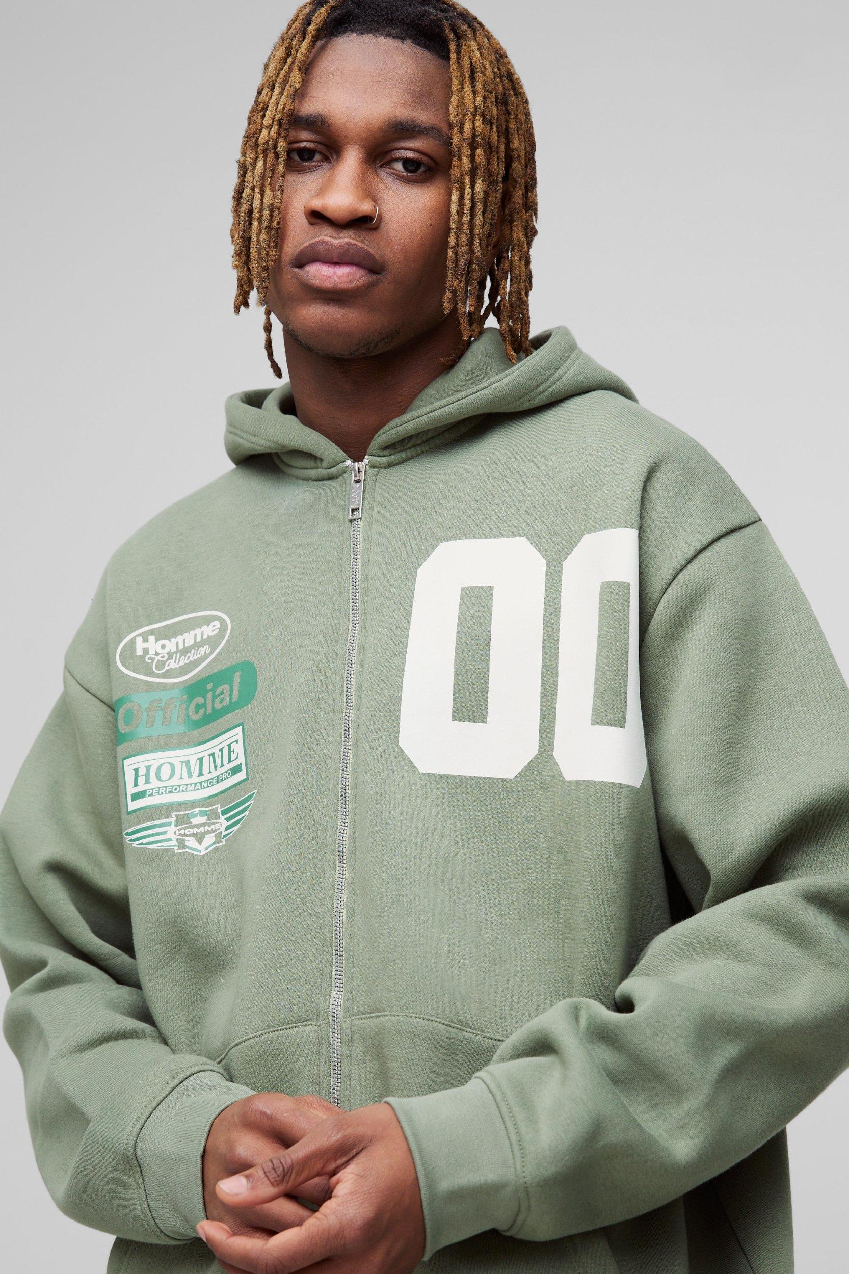 330GSM Tall Oversized Official Varsity Zip Thru Hoodie | boohooMAN USA Product Image