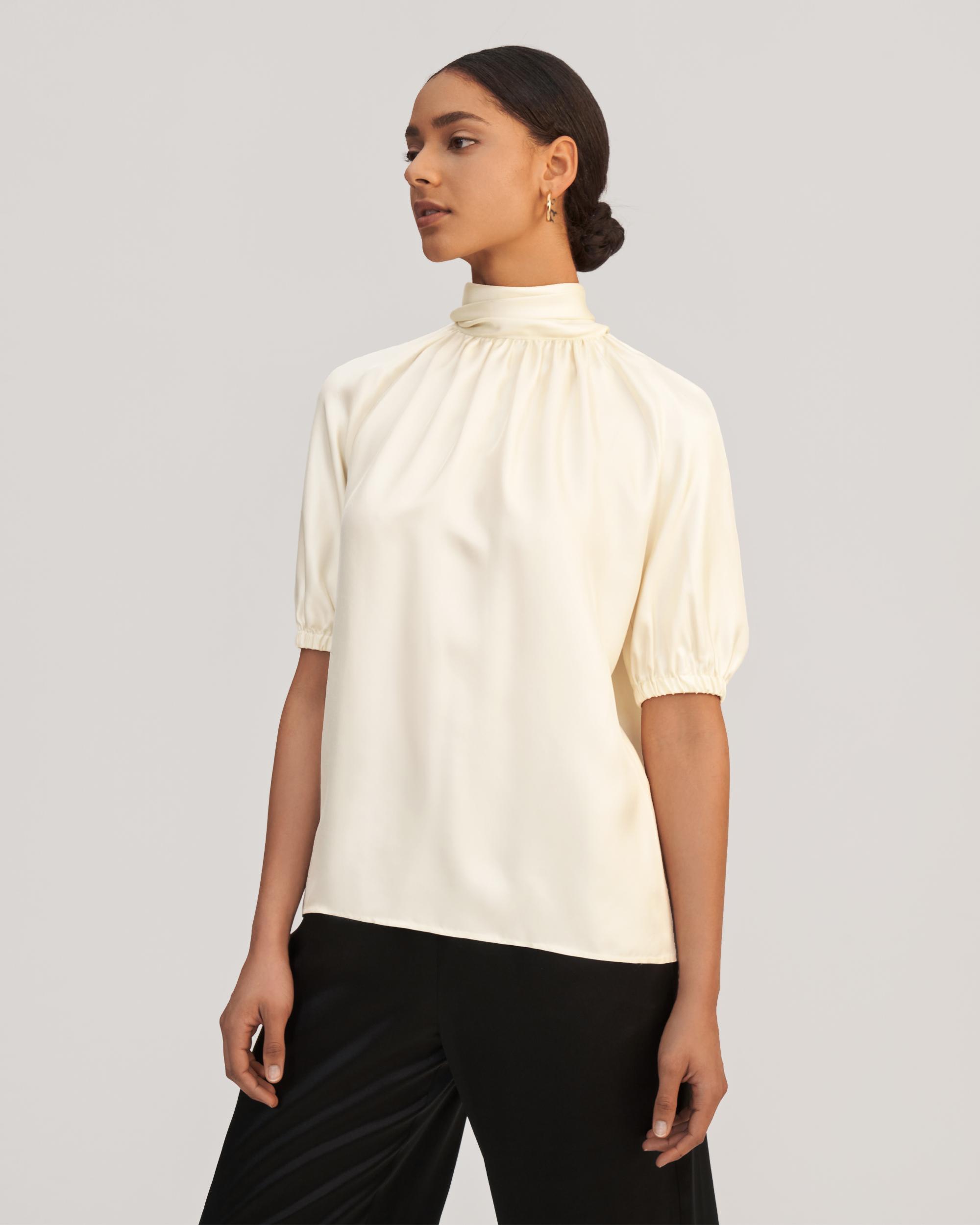 LILYSILK Business White Turtleneck Blouse | Silk | Natural Top Women Puff Sleeves Skin-Friendly Lily S Product Image