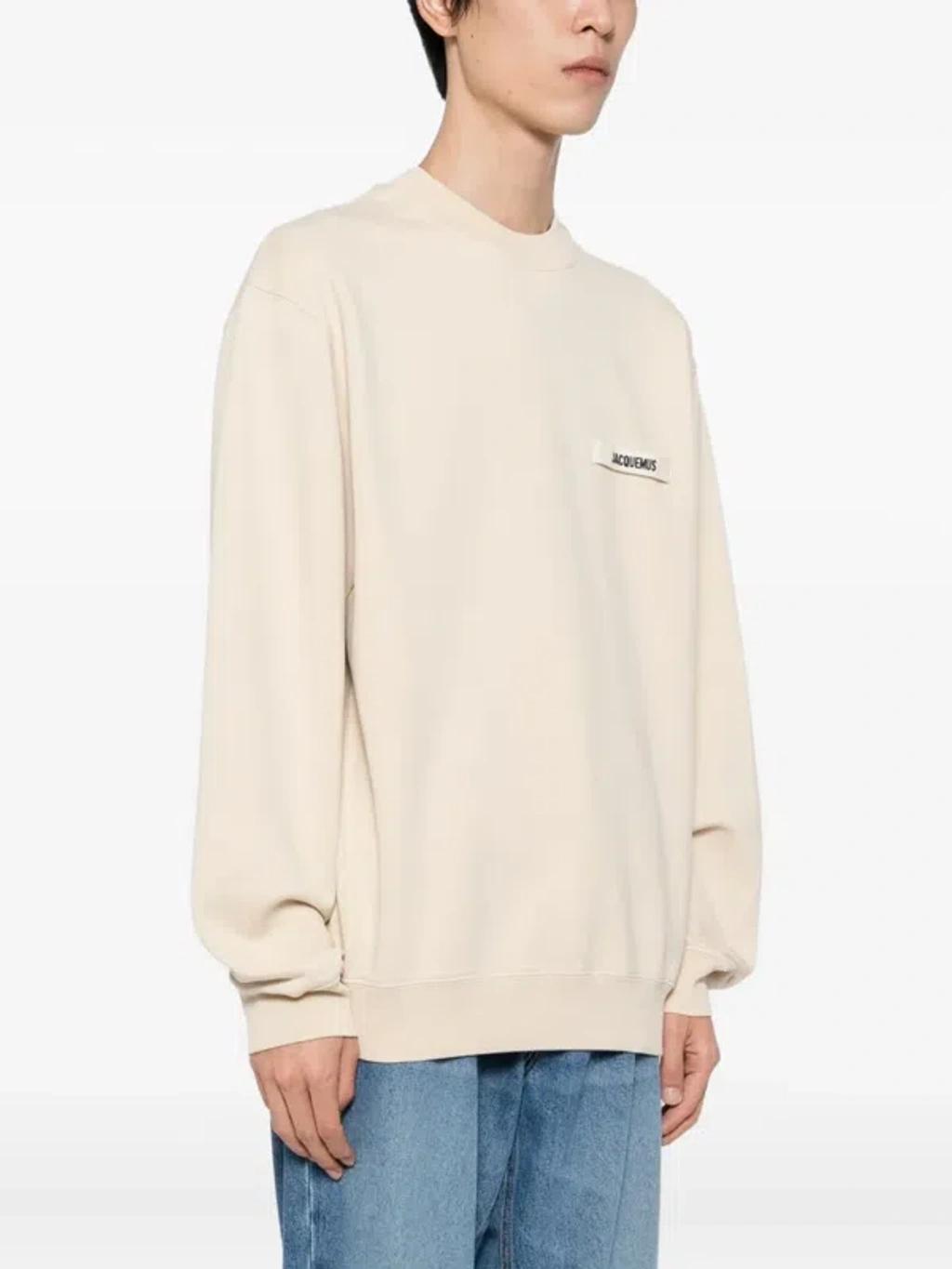 JACQUEMUS Organic Cotton Fleece Sweatshirt With Gros-grain Logo In Neutral Product Image