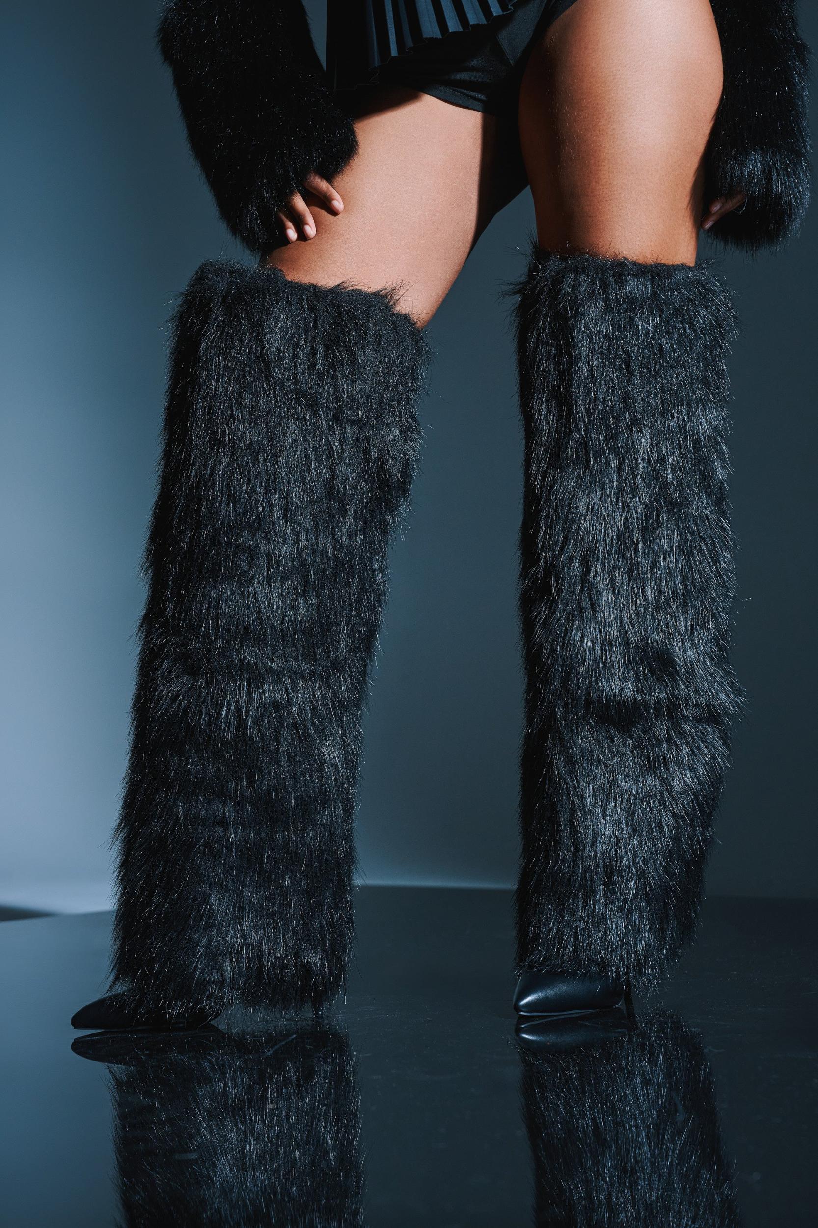 AZALEA WANG LANGLEYE BLACK THIGH HIGH FUR LUXE BOOT Product Image