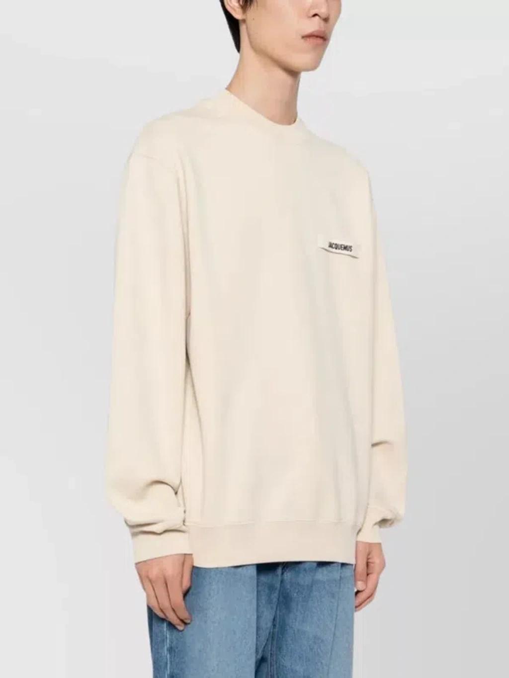 JACQUEMUS Organic Cotton Fleece Sweatshirt With Gros-grain Logo In Neutral Product Image