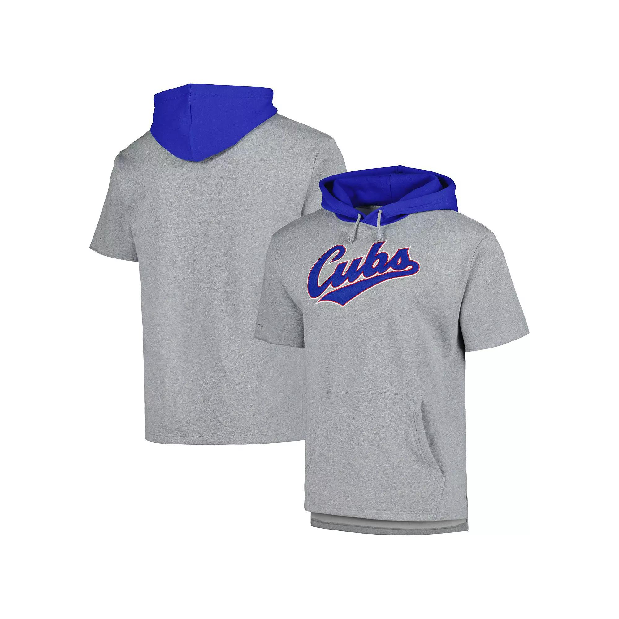 Men's Mitchell & Ness Heather Gray Chicago Cubs Postgame Short Sleeve Pullover Hoodie, Size: Medium, Grey Product Image