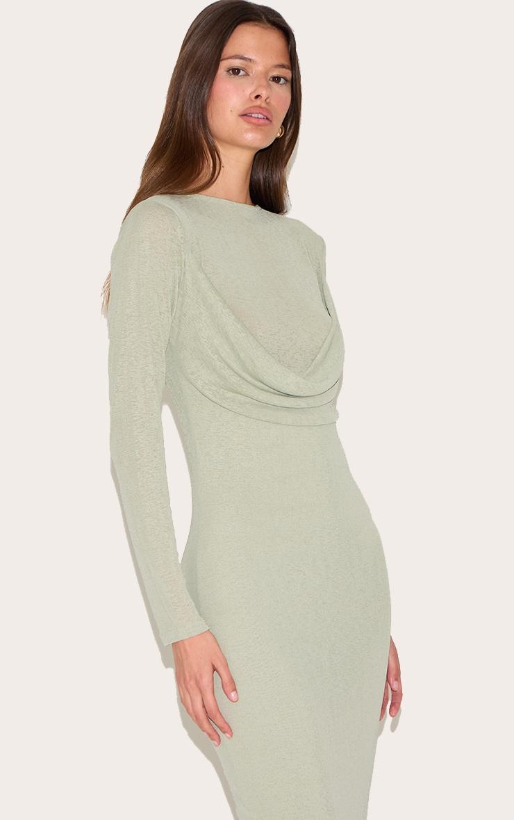 Sage Green Onion Skin Drape Detail Long Sleeve Maxi Dress Product Image