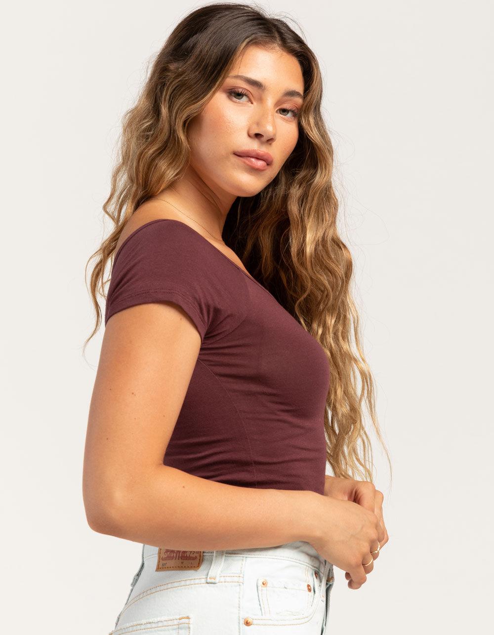 TILLYS Off The Shoulder Womens Tee - DARK PURPLE Product Image