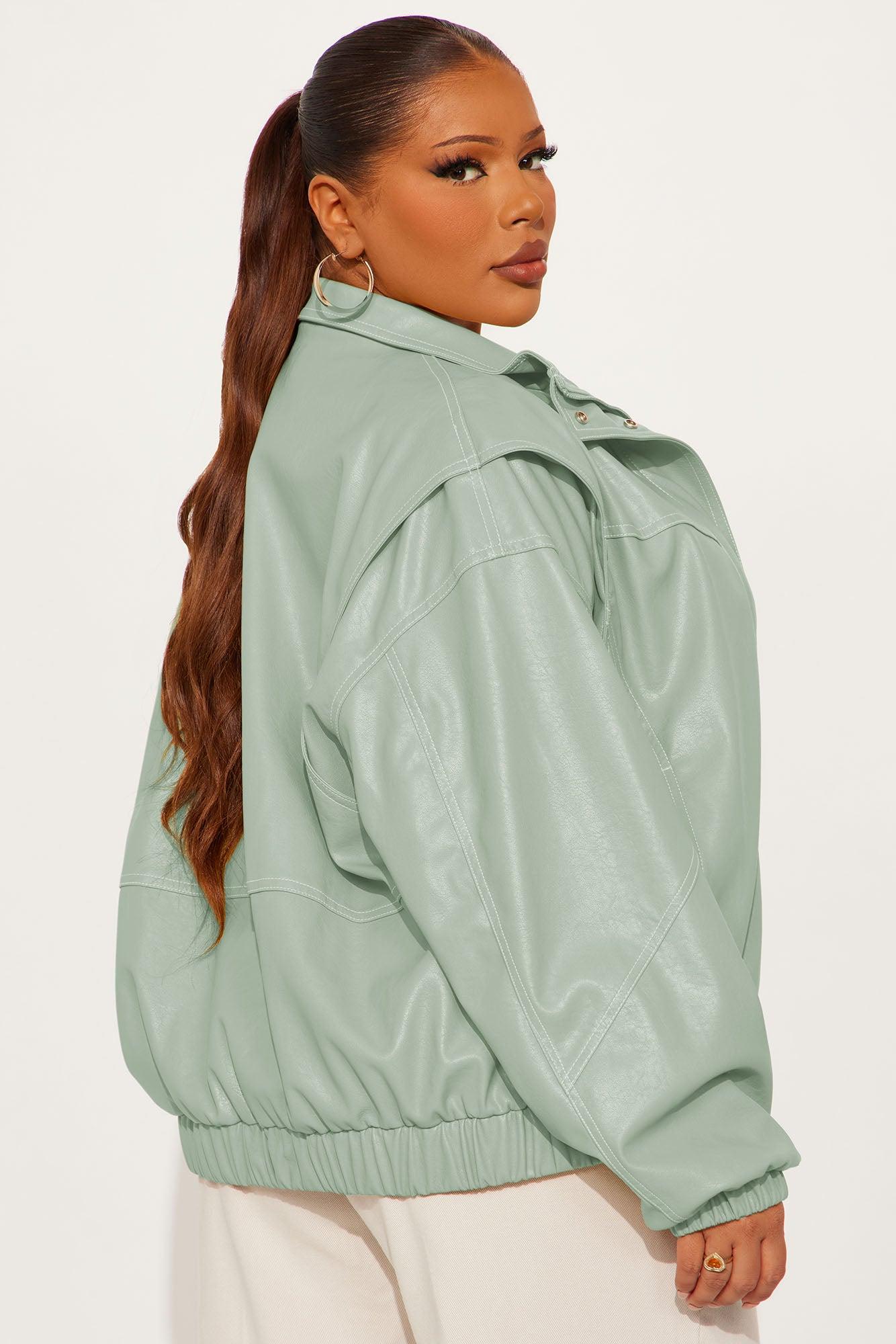 Stella Faux Leather Bomber Jacket - Sage Female Product Image